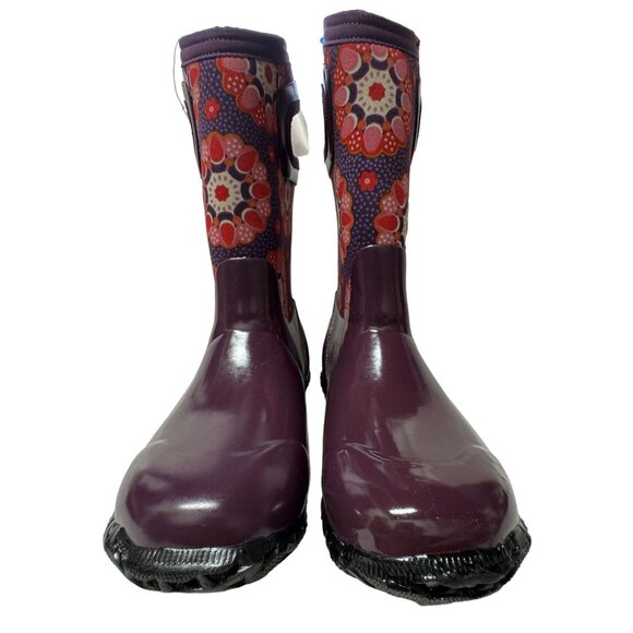 Bogs North Hampton Kaleidoscope Girls 13 Purple Rubber Waterproof Rain Boots - Picture 2 of 16
